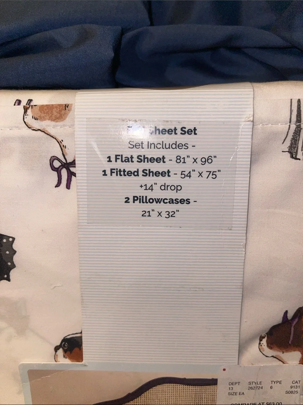 Cath Kidston White Sheet Set with Brown and Black Dog Motif